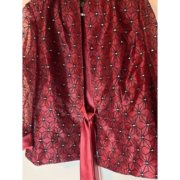 R&M Richards Evening Jacket Sz 14 Burgundy Black Rhinestone Retro Glam Holiday - Picture 5 of 7